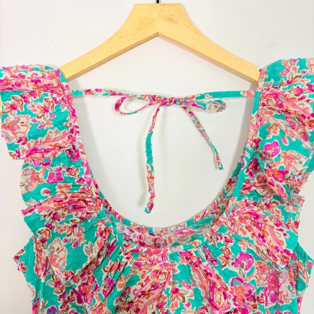 J Crew Womens Floral Paisley Ruffle Tiered Midi Sundress Green Pink 4 - Picture 9 of 10